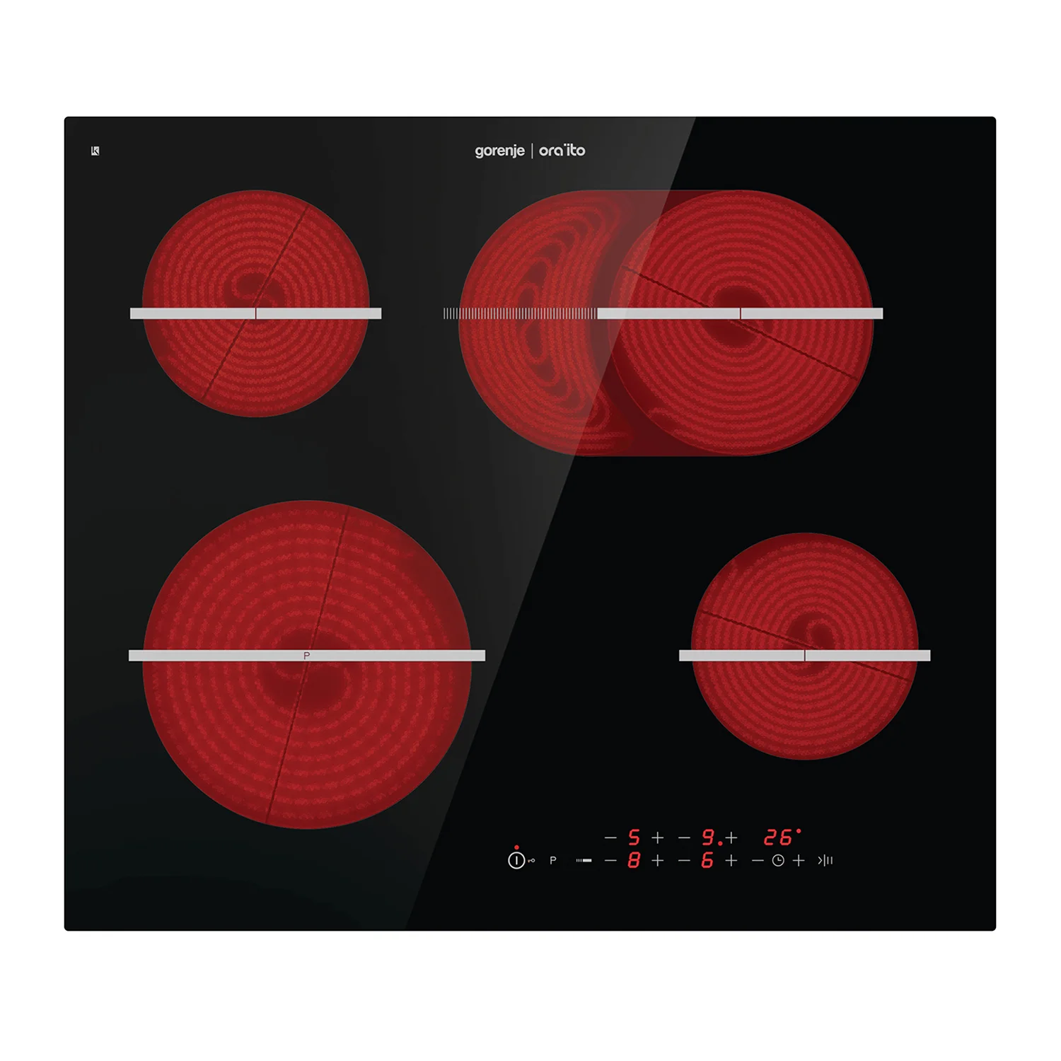 Ugradbena staklokeramička ploča za kuvanje sa uključenim grejnim površinama Gorenje, crna