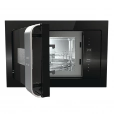Prednja strana sa otvorenim vratima ugradbene mikrotalasne pećnice Gorenje, crna