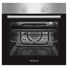 Prednja strana i unutrašnjost ugradbene rerne Tesla, siva