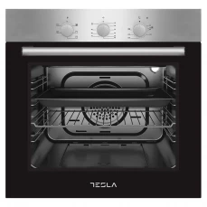 Prednja strana i unutrašnjost ugradbene rerne Tesla, siva