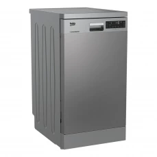 Bočna i prednja strana samostojeće mašine za pranje suđa Beko, siva