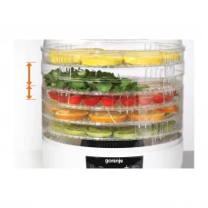 Aparat za sušenje hrane Gorenje, bijeli sa hranom u unutrašnjosti