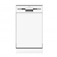 Prednja strana samostojeće mašine za pranje suđa Tesla, bijela